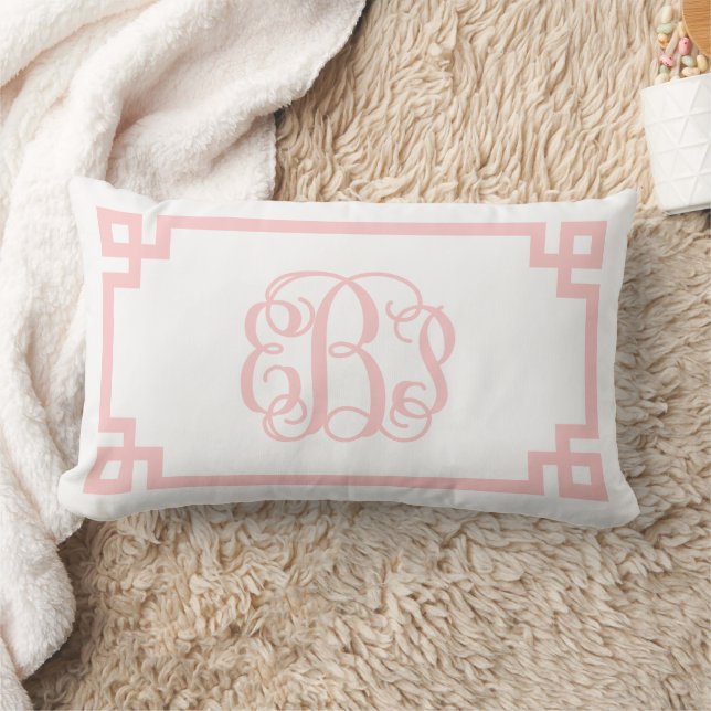 Coussin Rectangle Monogramme de script de clé grecque rose clair EBP (Couverture)