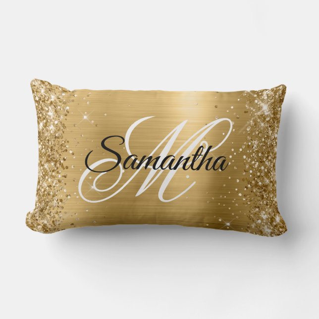 Coussin Rectangle Monogramme d'huile dorée satinée (Recto)