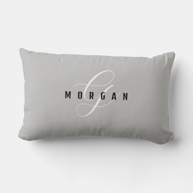 Coussin Rectangle Monogramme élégant en écriture blanche & nom en no (Verso)
