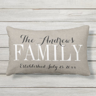Coussin Rectangle Monogramme et Mariage de la famille beige rustique