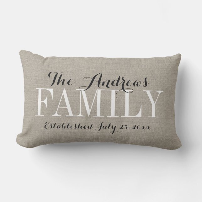 Coussin Rectangle Monogramme et Mariage de la famille beige rustique (Recto)