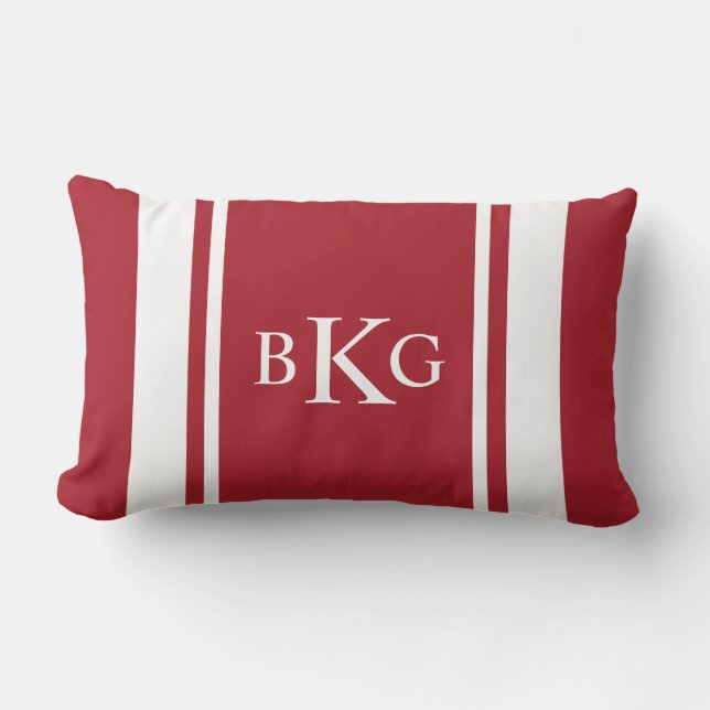 Coussin Rectangle Monogramme et motif faits sur commande | de rayure (Recto)