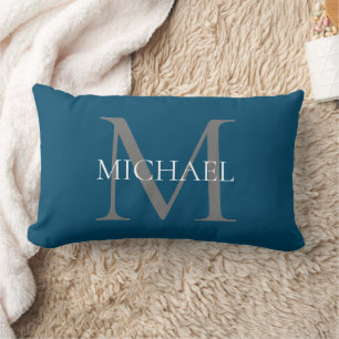Coussin Rectangle Monogramme et nom personnalisés Ocean Blue