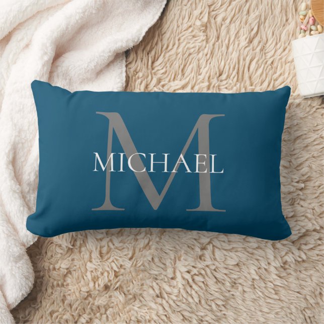 Coussin Rectangle Monogramme et nom personnalisés Ocean Blue (Couverture)
