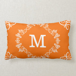 Coussin Rectangle Monogramme fait sur commande blanc orange