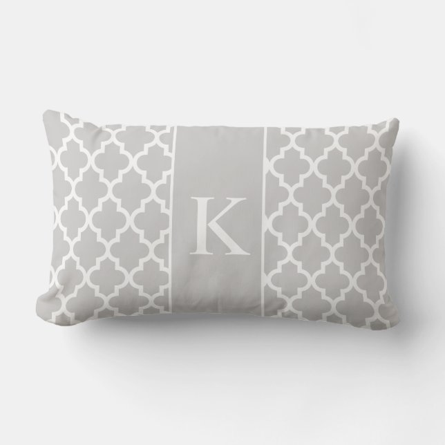 Coussin Rectangle Monogramme fait sur commande marocain gris-clair (Recto)