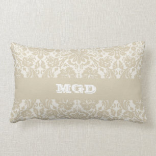 Coussin Rectangle Monogramme floral fleuri de beige de motif de