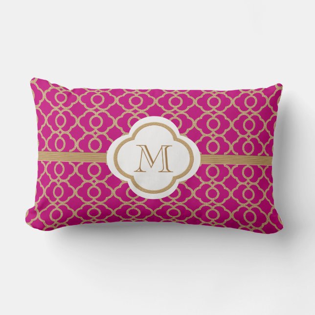Coussin Rectangle Monogramme Fuchsia and Gold Moroccan (Recto)