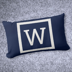 Coussin Rectangle Monogramme Graphique Préparatoire Moderne Bleu Mar
