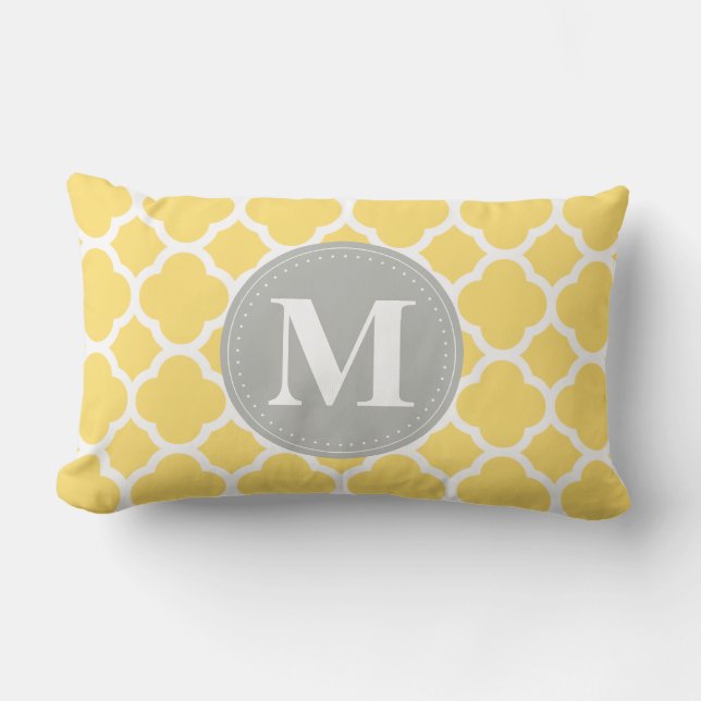 Coussin Rectangle Monogramme gris Motif Quatrefoil jaune (Recto)