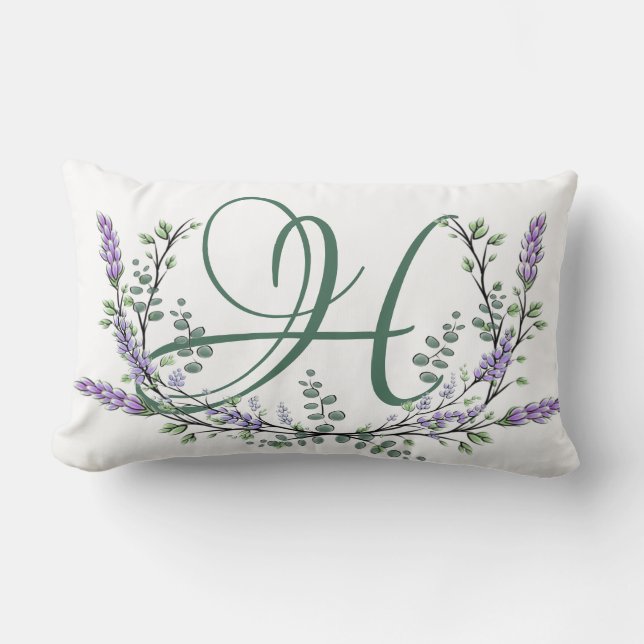 Coussin Rectangle Monogramme H Lavande Eucalyptus (Recto)