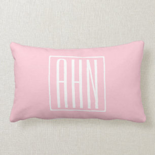 Coussin Rectangle Monogramme initial   Blanc sur rose clair