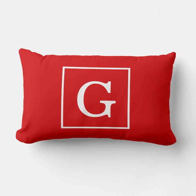 Coussin Rectangle Monogramme Initial Cadre Rouge Blanc (Recto)