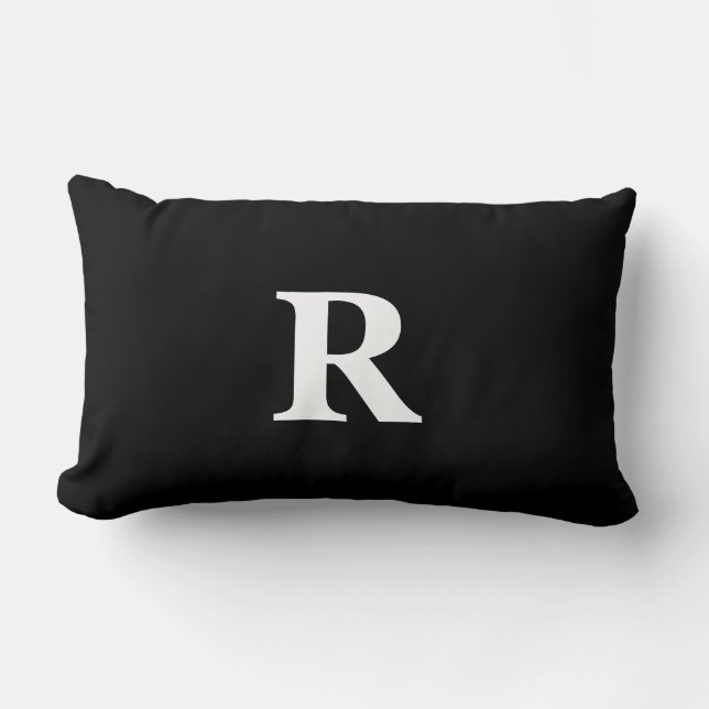 Coussin Rectangle Monogramme initial noir blanc simple élégant cadea (Recto)