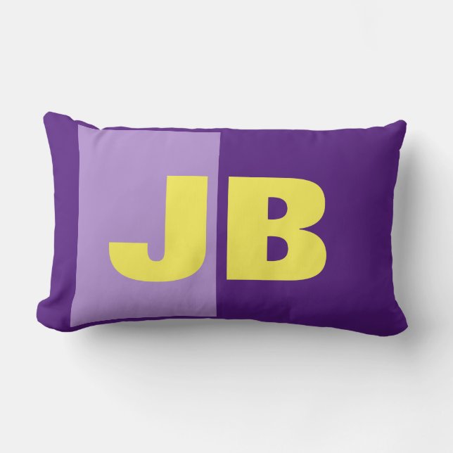 Coussin Rectangle Monogramme Lettres initiales violet jaune (Recto)