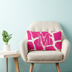 Coussin Rectangle Monogramme Motif de girafe rose moderne