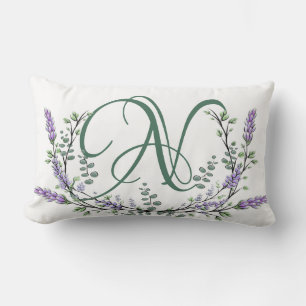 Coussin Rectangle Monogramme N Lavande Eucalyptus