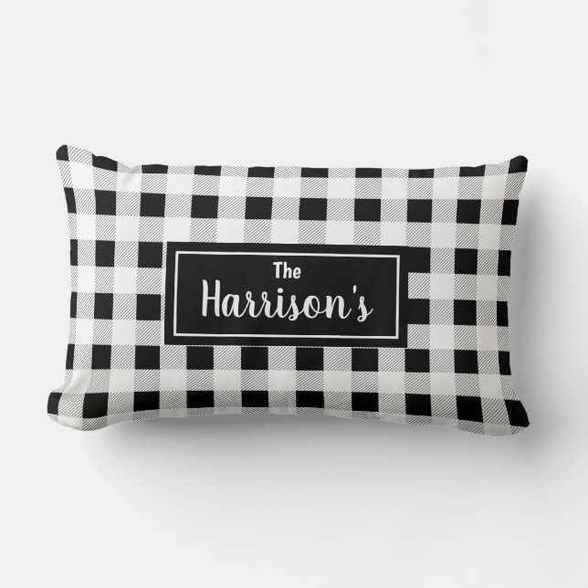 Coussin Rectangle Monogramme noir et blanc du plaid | (Recto)
