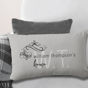 Coussin Rectangle Monogramme Nom Élégant Décor intérieur Gris Lumbar