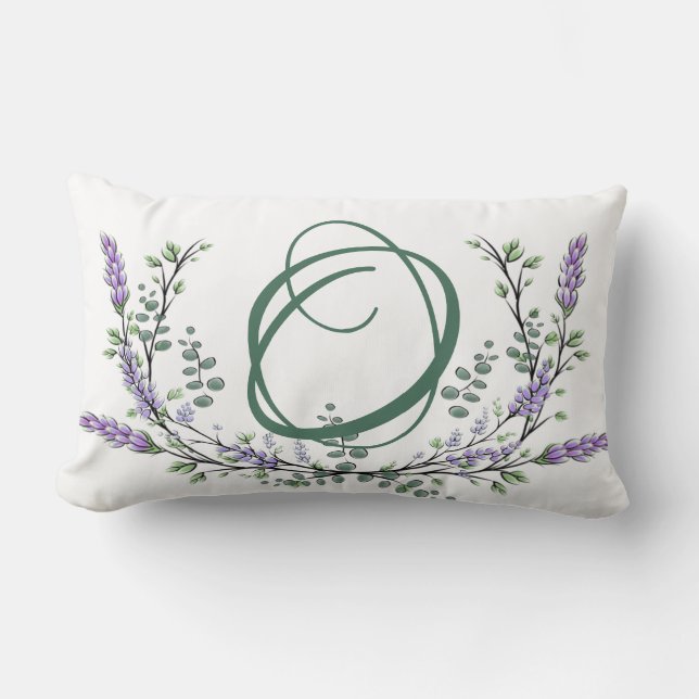 Coussin Rectangle Monogramme O, Aquarelle de Lavender Eucalyptus (Recto)