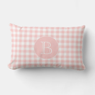 Coussin Rectangle Monogramme personnalisé En vichy Motif rose pâle