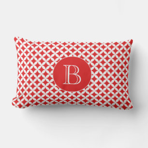 Coussin Rectangle Monogramme personnalisé Motif géométrique rouge Sh