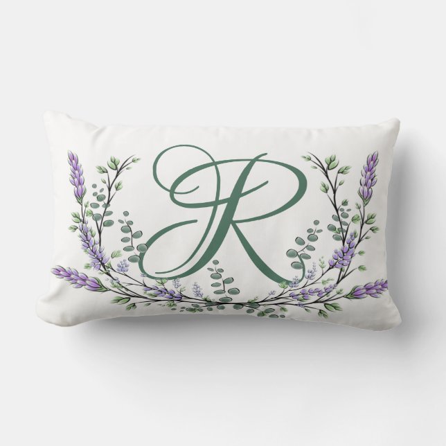 Coussin Rectangle Monogramme R Lavender Eucalyptus (Recto)