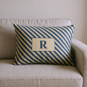 Coussin Rectangle Monogrammé rayures bleu/vanille
