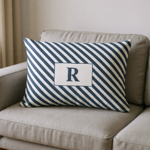 Coussin Rectangle Monogrammé rayures bleues et blanches