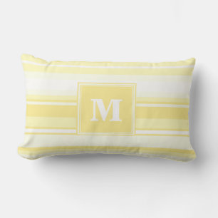 Coussin Rectangle Monogramme rayures jaunes citron