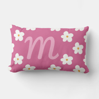 Coussin Rectangle Monogramme Rose Daisy, Décor Rose Bubblegum