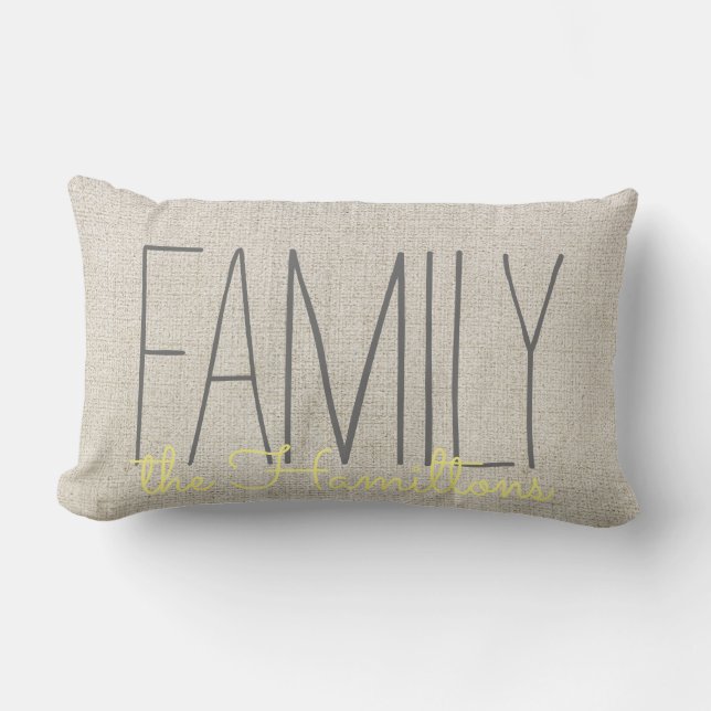 Coussin Rectangle Monogramme Rustique Chic Family EN BEIGE ET JAUNE (Recto)