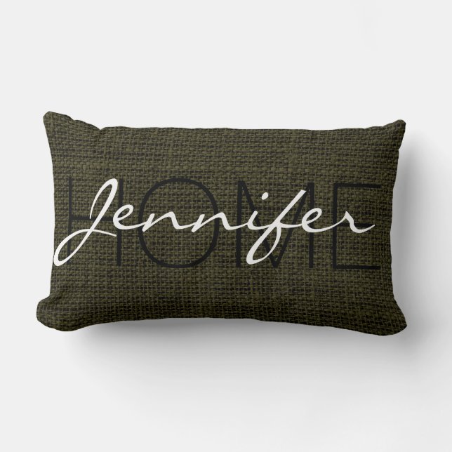 Coussin Rectangle Monogramme rustique vert carabine (Recto)
