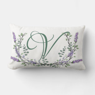 Coussin Rectangle Monogramme V Lavande Eucalyptus