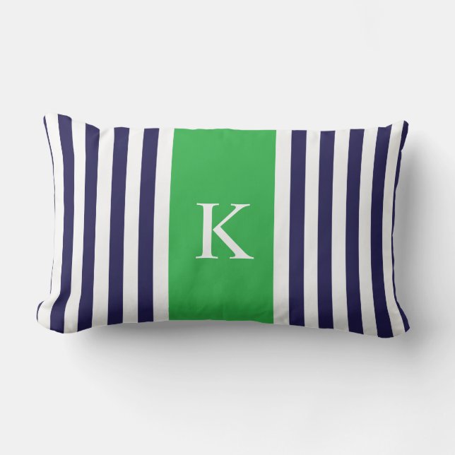 Coussin Rectangle Monogramme vert pomme de rayures de marine (Recto)