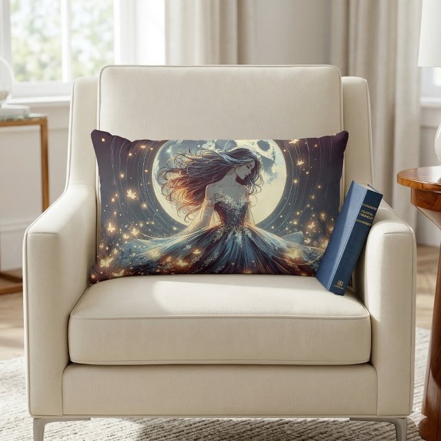 Coussin Rectangle Moonlit Butterfly Enchantress Fantasy (Moonlit Butterfly Enchantress Fantasy Lumbar Pillow Mockup  A)