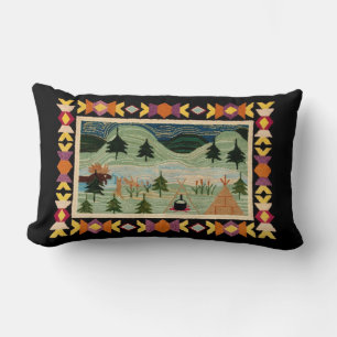 Coussin Rectangle Moose, Teepee, Feu de camp, Montagnes, Pins