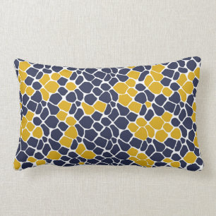 Coussin Rectangle mosaïque Abstraite, bleu marine, jaune moutarde, 