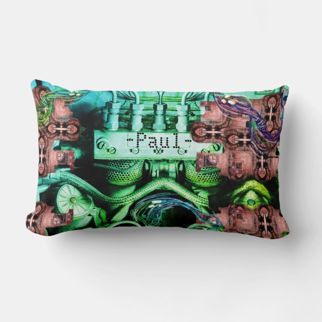 Coussin Rectangle Moteur rouillé et Mossy Dieselpunk à double face (Recto)