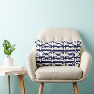 Coussin Rectangle Motif à rayures florales de fleur de lotus