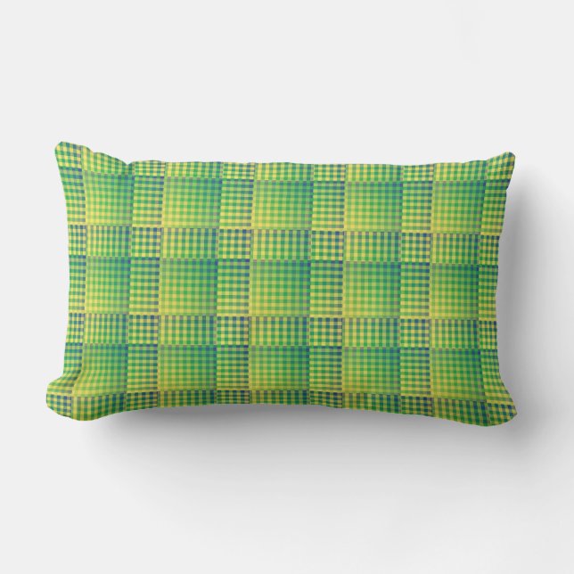 Coussin Rectangle Motif Abstrait à Damier Vert Bleu (Recto)