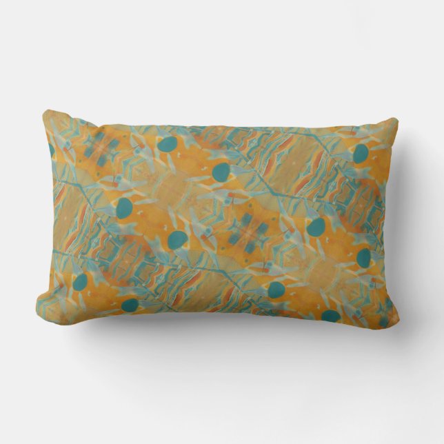 Coussin Rectangle Motif Abstrait orange et turquoise (Recto)