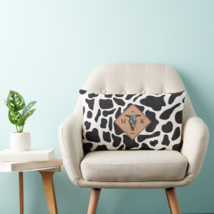 Coussin Rectangle Motif animal noir et blanc Vache tache Monogramme