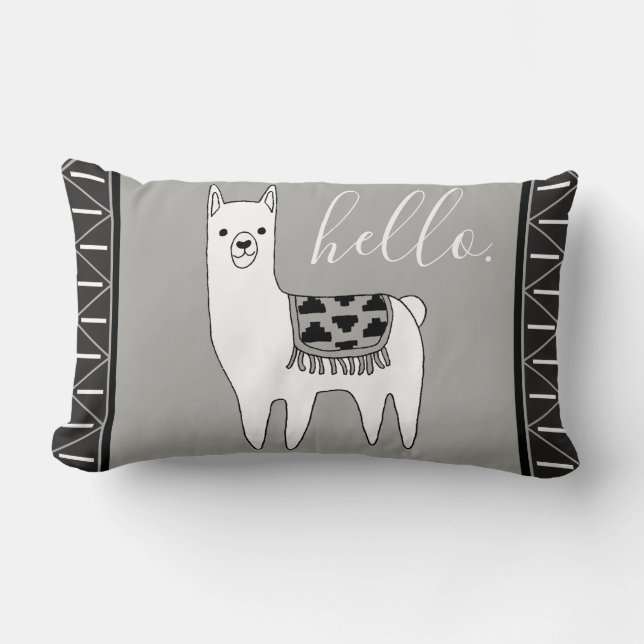 Coussin Rectangle Motif Aztèque branché & Llama blanche Bonjour. (Recto)