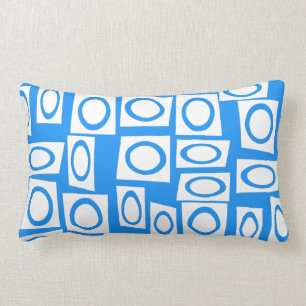 Coussin Rectangle Motif blanc de carré de cercle de turquoise bleue