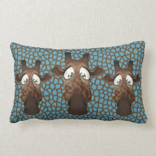 Coussin Rectangle Motif bleu de fourrure de girafes drôles mignonnes
