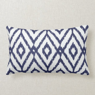 Coussin Rectangle Motif bleu et blanc chic moderne de diamant d'ikat