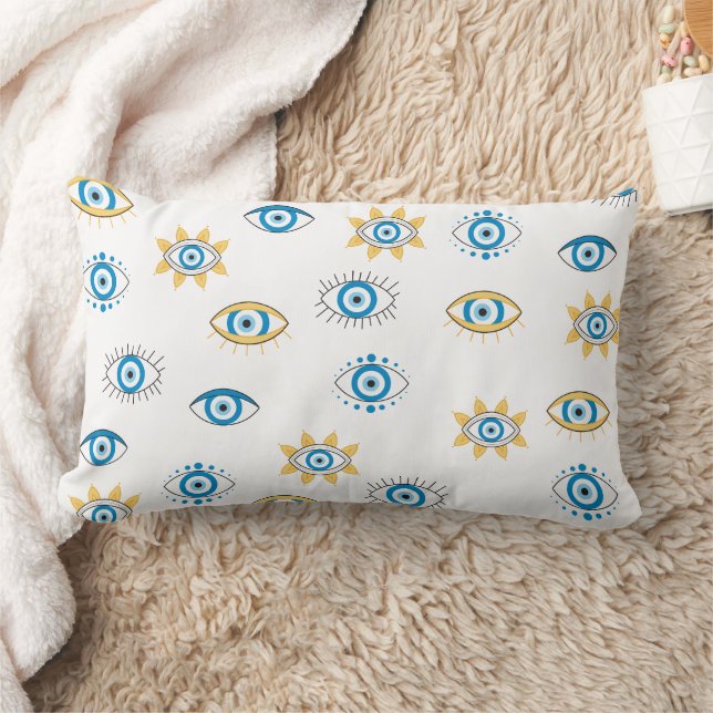 Coussin Rectangle Motif bleu, or et blanc de l'oeil grec Mati (Couverture)