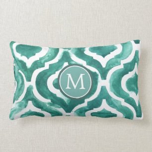 Coussin Rectangle Motif bleu vert IV du monogramme  
