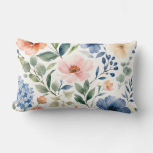 Coussin Rectangle Motif botanique moderne de fleurs sauvages à l'aqu